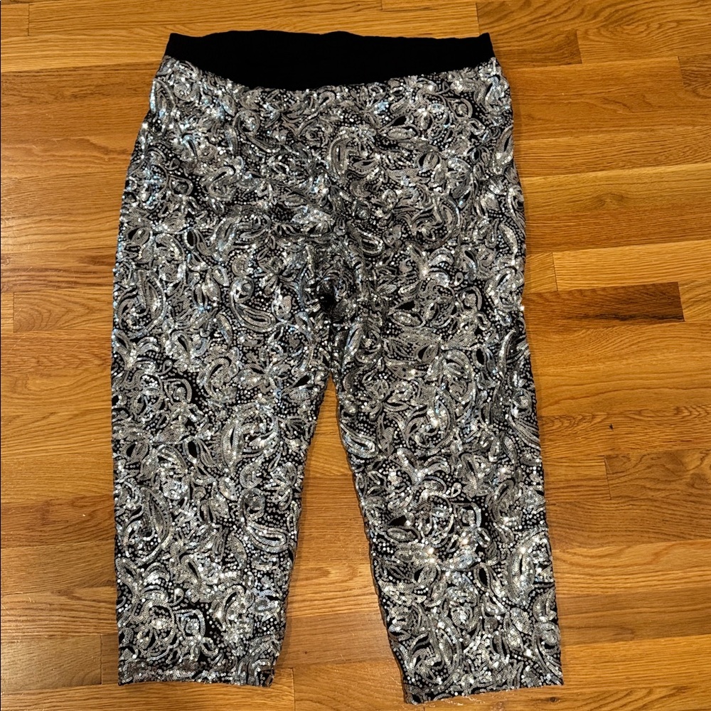 Porridge Black and silver Paisley Print sequin Pants